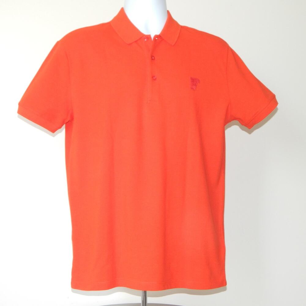 Versace Collection Premium MEDUSA HEAD Red Pique Polo Shirt Men's LARGE NWT